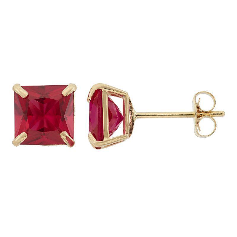 Lab-Created Ruby 10k Gold Stud Earrings, Womens, Red Product Image