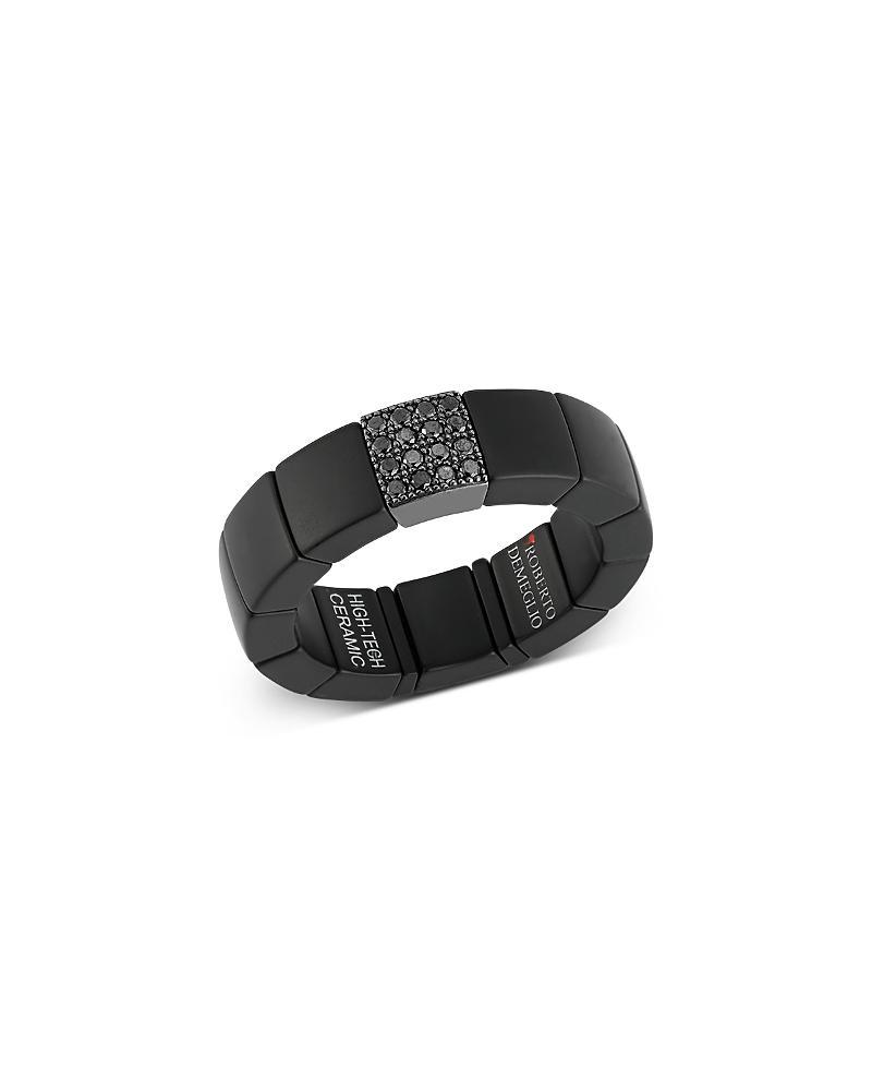 Roberto Demeglio Mens Scacco Black Diamond Pave & 18K White Gold Large Stretch Ring Product Image