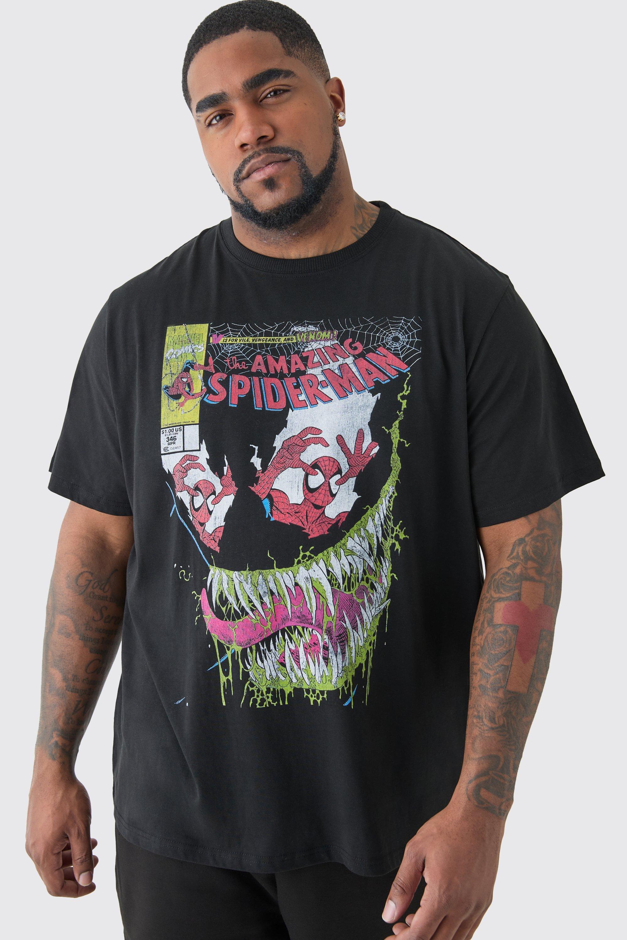 Plus Spider Man License T-shirt In Black | boohooMAN USA Product Image