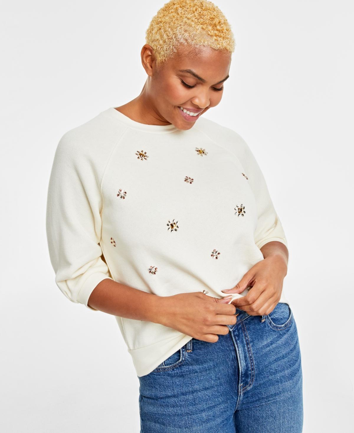 Women's Embellished Elbow-Sleeve Sweatshirt, Created for Macy's Product Image