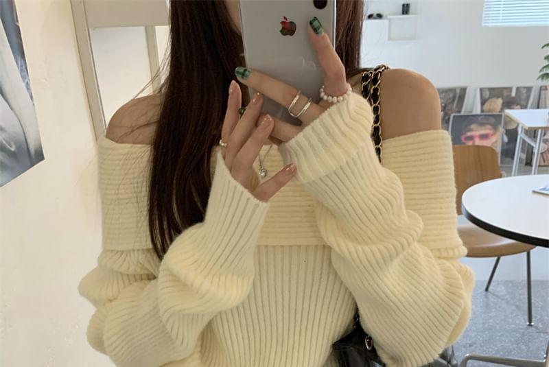 Off-Shoulder Ribbed Sweater Product Image