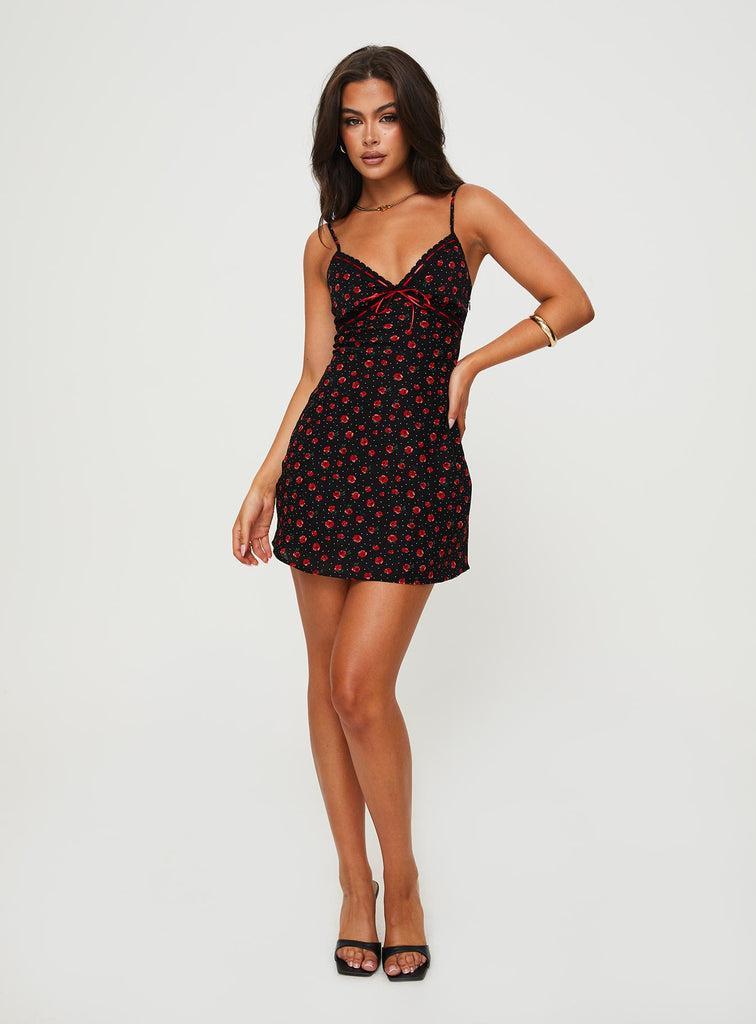 Karena Mini Dress Black / Red Floral Product Image