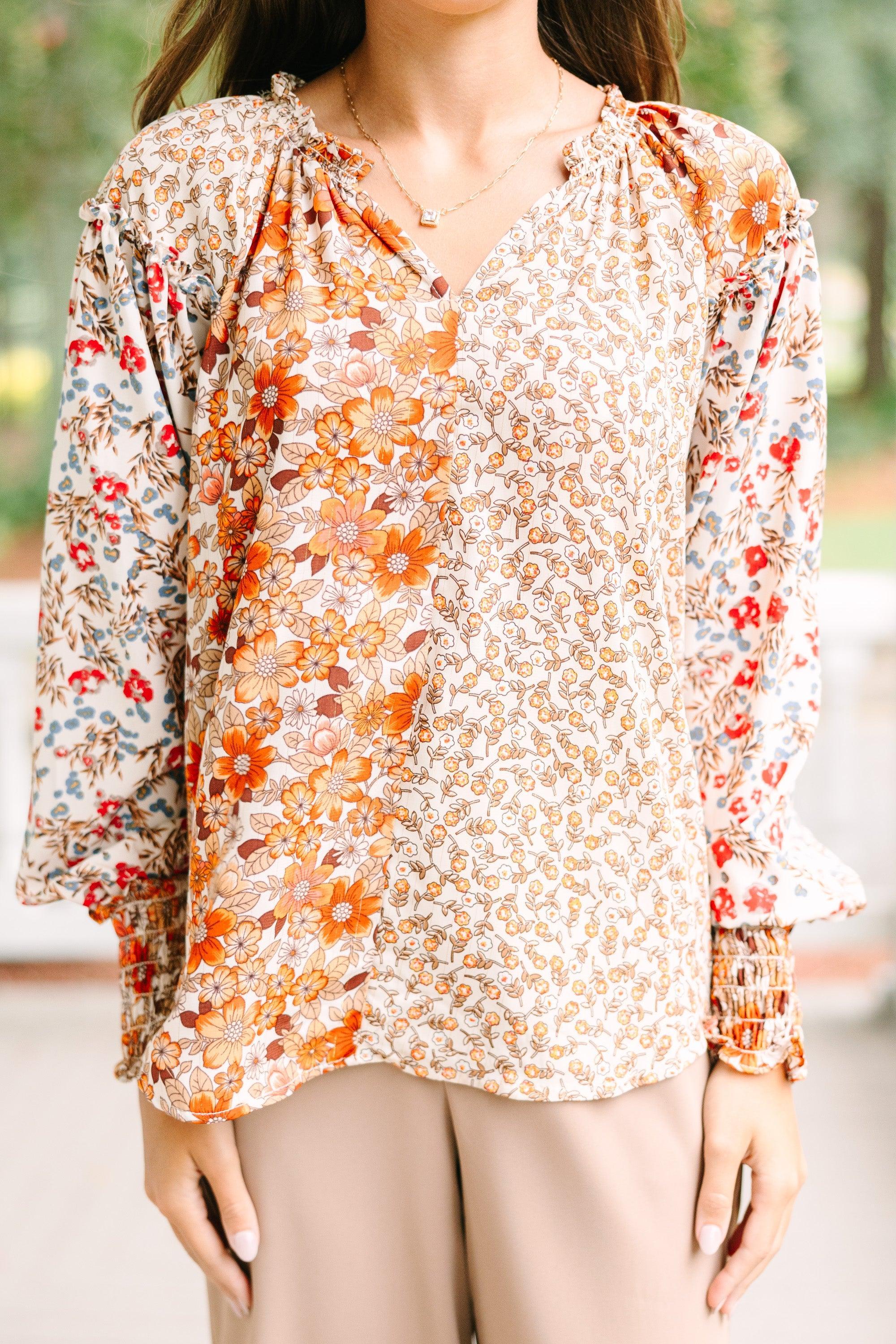 All Hope Taupe Brown Ditsy Floral Blouse Female Product Image