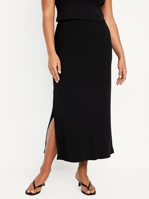 High-Waisted Rib-Knit Maxi Skirt Product Image