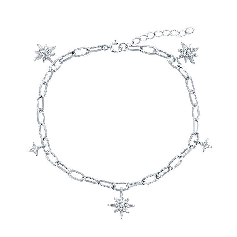 Cubic Zirconia North Star Paper Clip Bracelet, Womens White Product Image