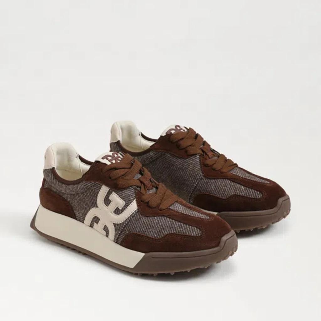 SAM EDELMAN Langley Lace Up Sneaker Brown Houndstooth Suede Product Image