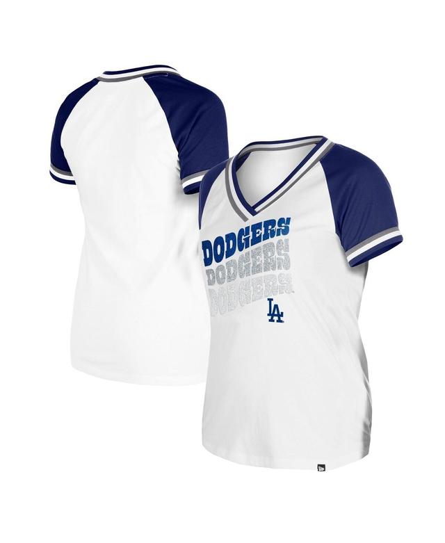 New Era Womens White Los Angeles Dodgers Jersey Double Binding Raglan V-Neck T-Shirt Product Image