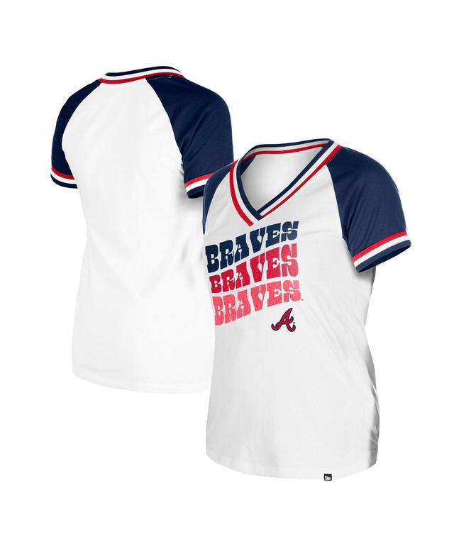 New Era Womens White Atlanta Braves Jersey Double Binding Raglan V-Neck T-Shirt Product Image