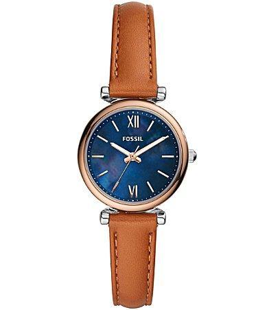 Fossil Carlie Mini Three-Hand Tan Leather Watch Product Image