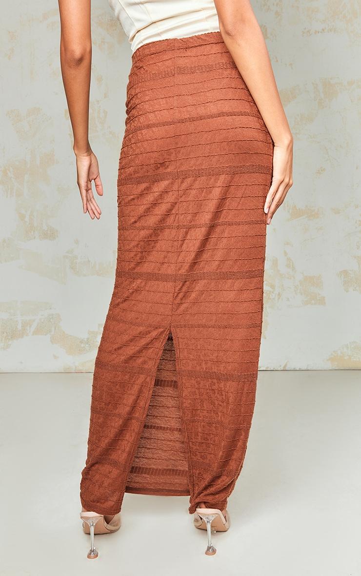 Chocolate Sheer Textured Split Back Maxi Skirt Product Image