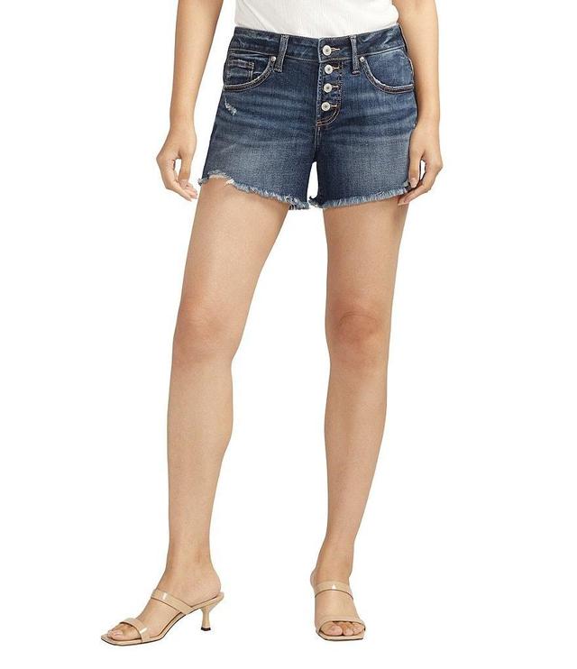 Silver Jeans Co. Mid Rise Luxe Stretch Exposed Button Frayed Hem Boyfriend Shorts Product Image