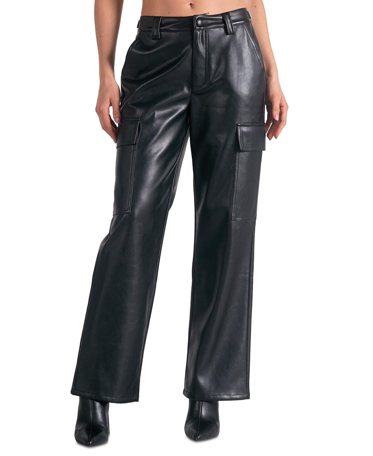 Elan Womens Faux-Leather Cargo Pants Product Image