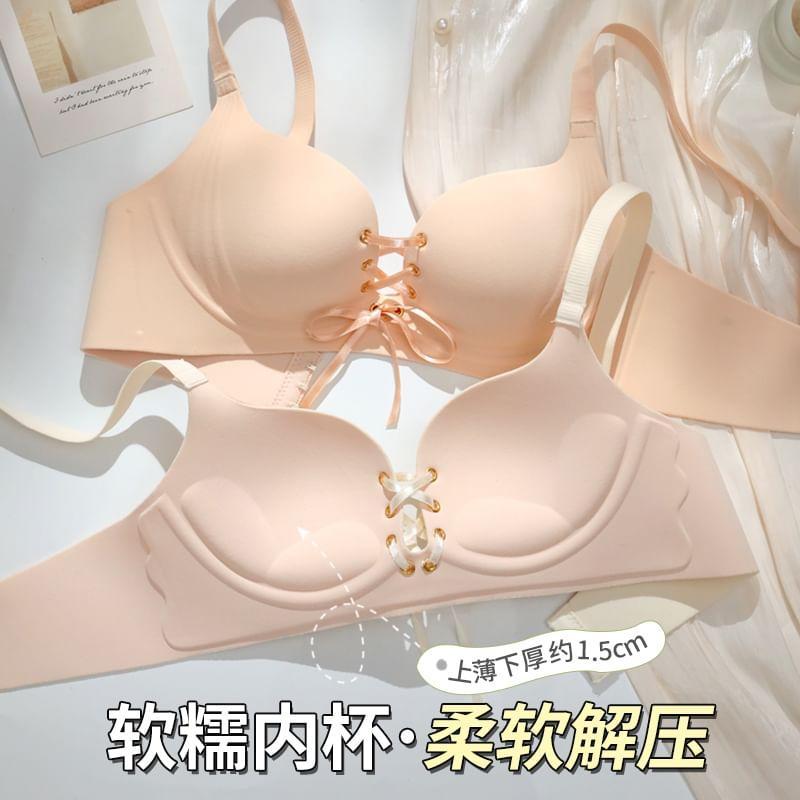 Lace-Up Plain Bra Product Image