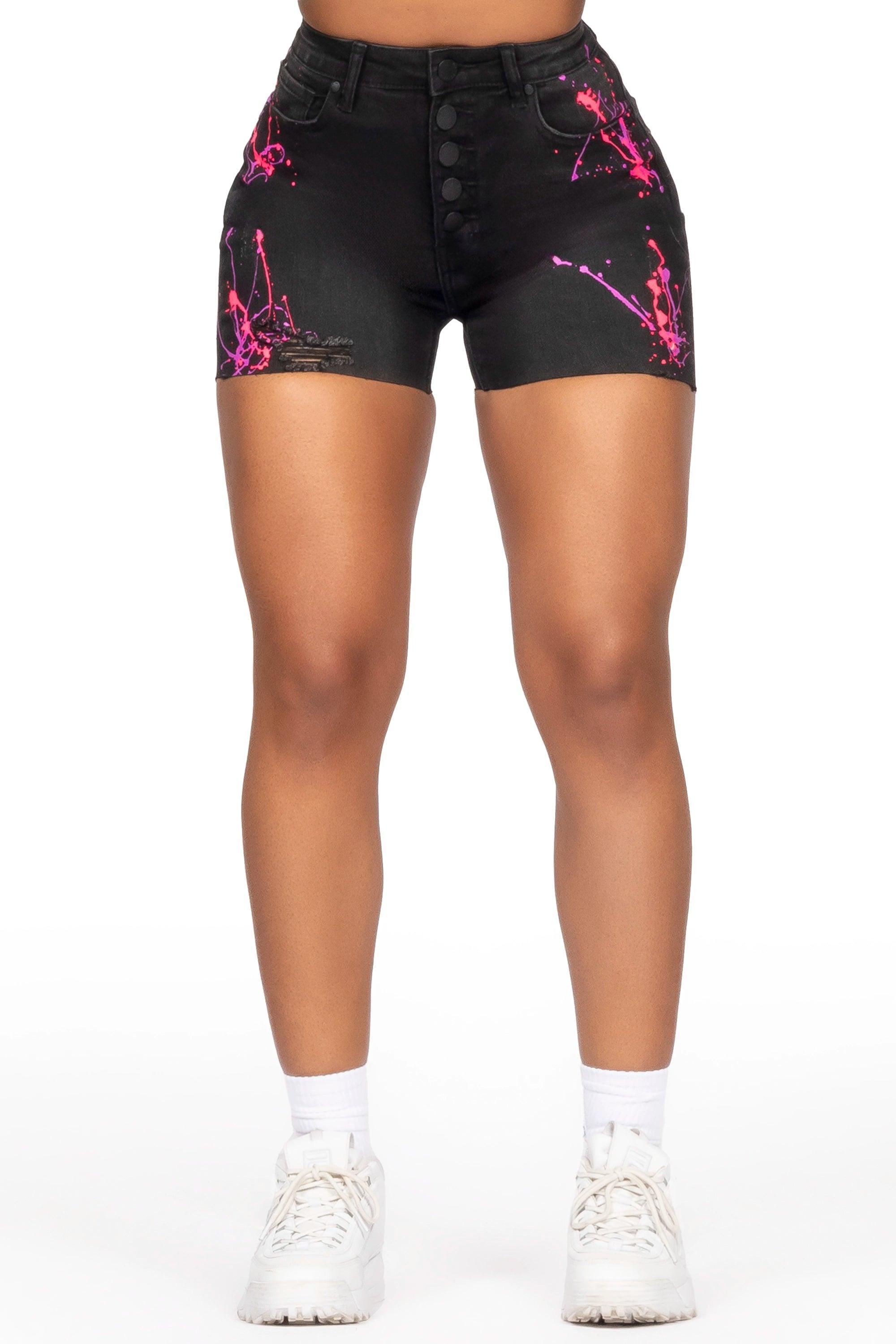 Marneshia Black Painted Denim Short Female Product Image