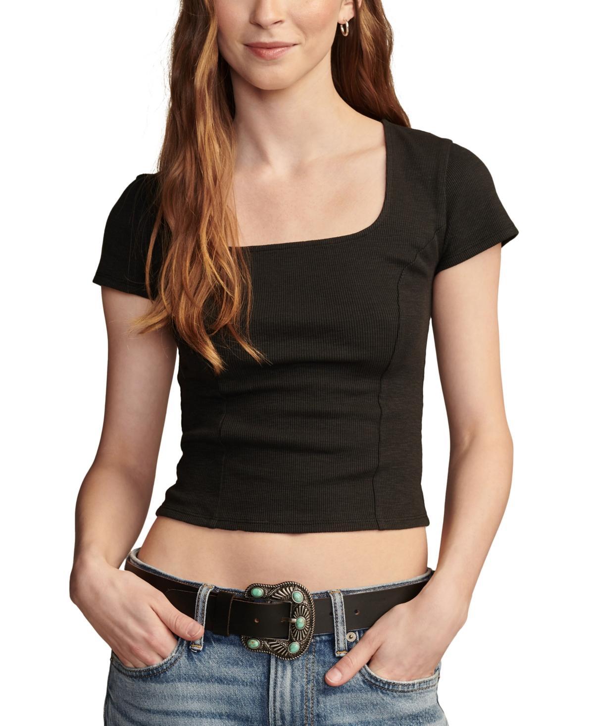 Lucky Brand Womens Scoop-Neck Short Sleeve Corset T-Shirt Product Image