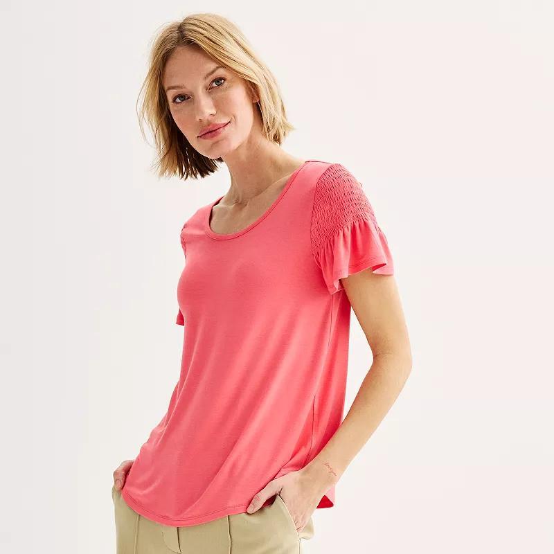 Womens Nine West Smocked Flutter Sleeve Tee Product Image