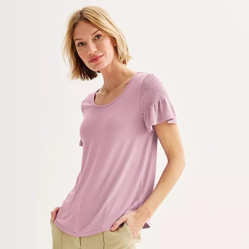 Womens Nine West Smocked Flutter Sleeve Tee Product Image