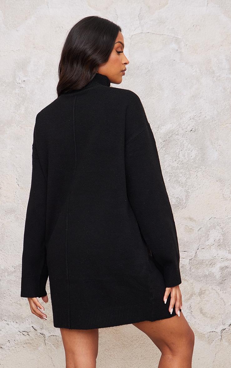 Maternity Black Soft Knit Roll Neck Oversized Seam Detail Sweater Dress Product Image