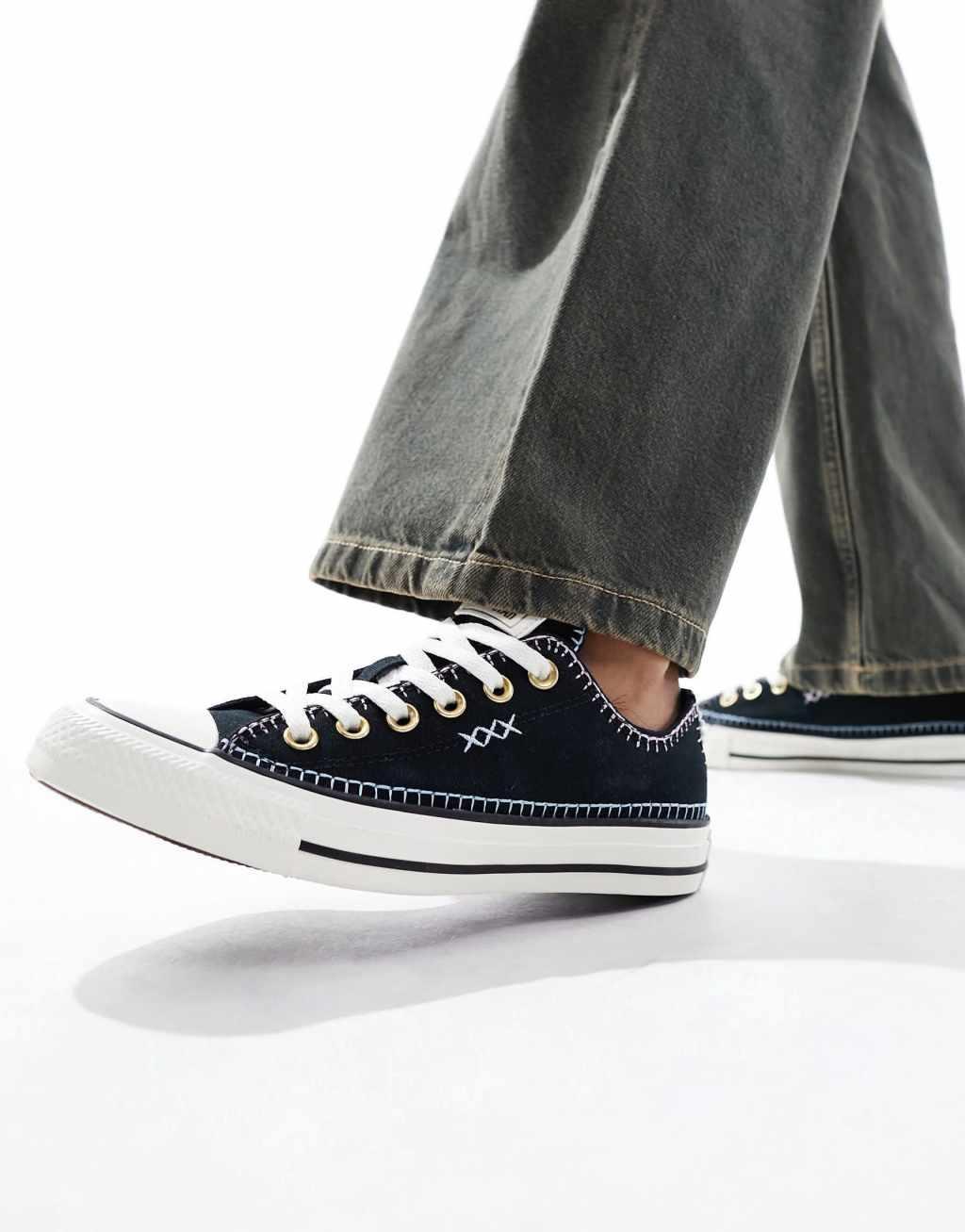 Converse Chuck Taylor All Star Ox sneakers with crafted stitching in black and white Product Image