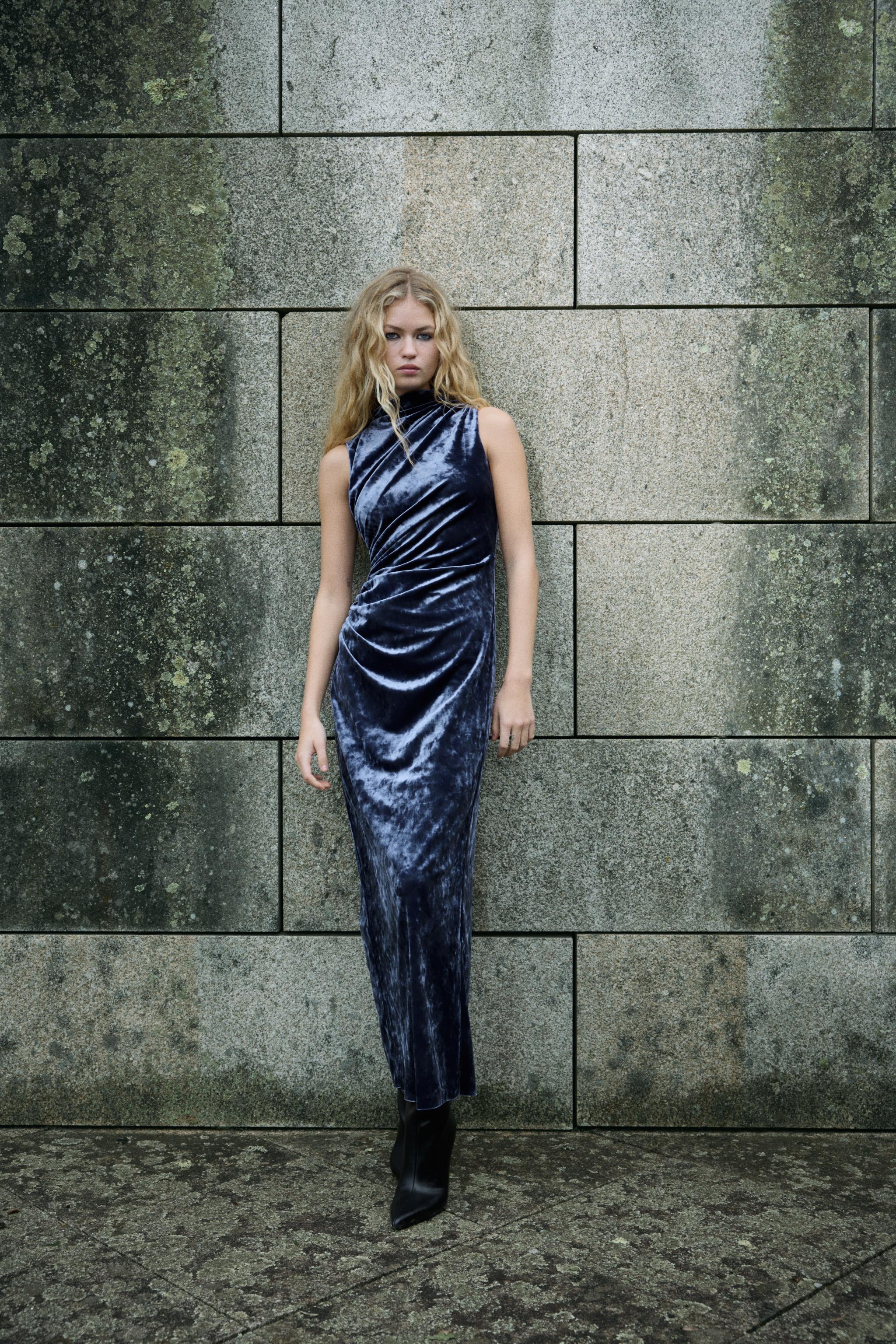 DRAPED VELVET MIDI DRESS product image