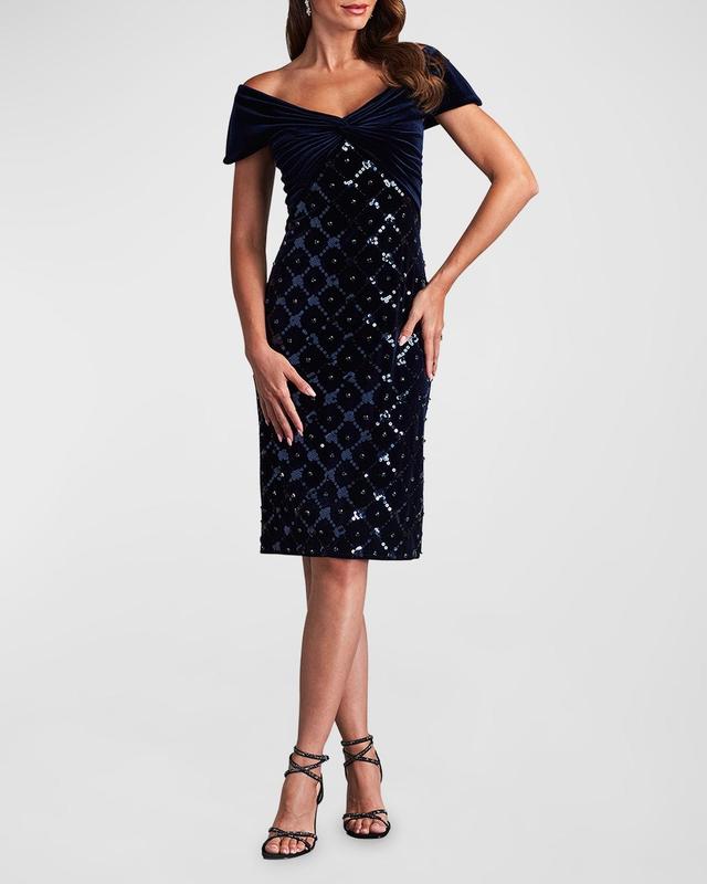 Off-Shoulder Sequin Velvet Midi Dress Product Image