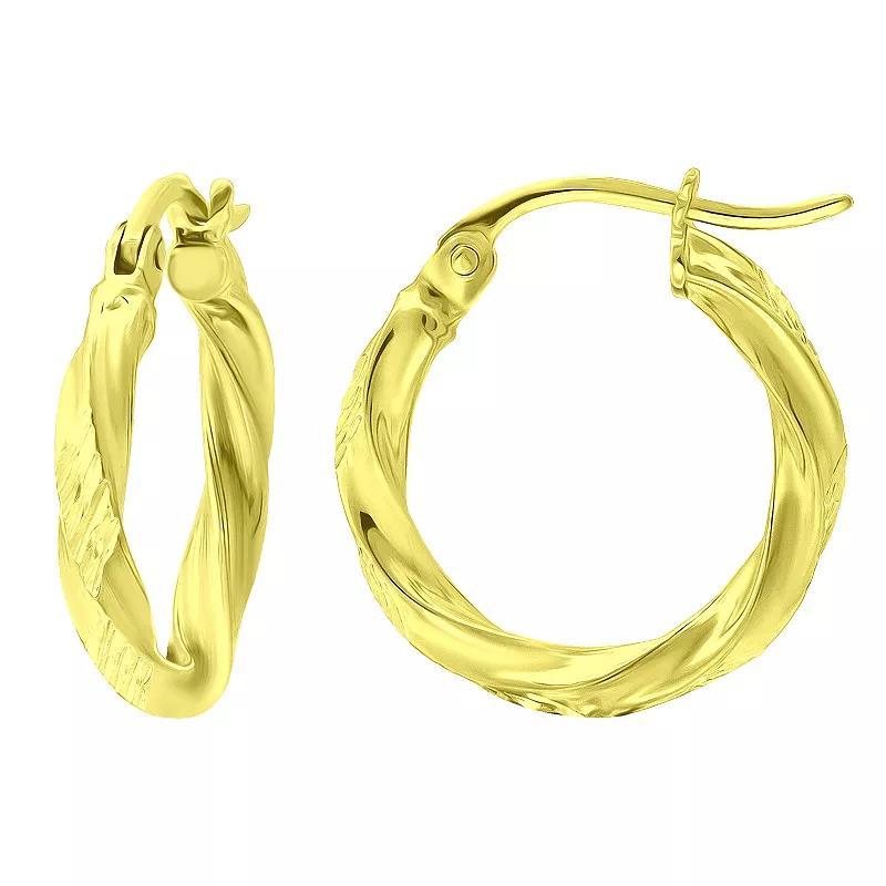 Aleure Precioso Sterling Silver Textured Twist Hoop Earrings, Womens Gold Tone Product Image