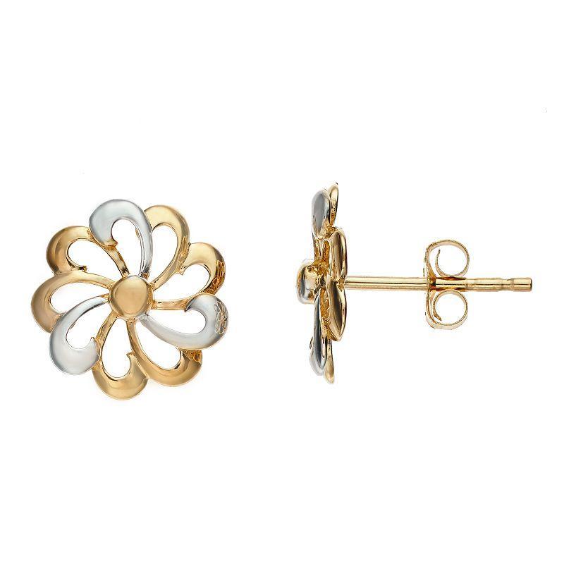 Two Tone 14k Gold Flower Stud Earrings, Womens Product Image