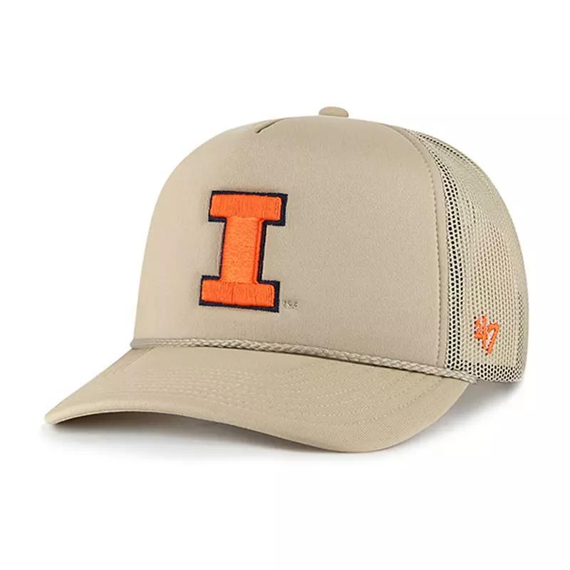 Mens 47 Khaki Illinois Fighting Illini Foam Front Mesh Trucker Snapback Hat Product Image