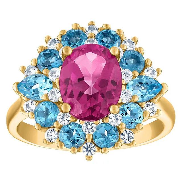 Designs by Gioelli 14k Gold Over Silver Pink & Blue Topaz Ring, Womens Gold Tone Product Image