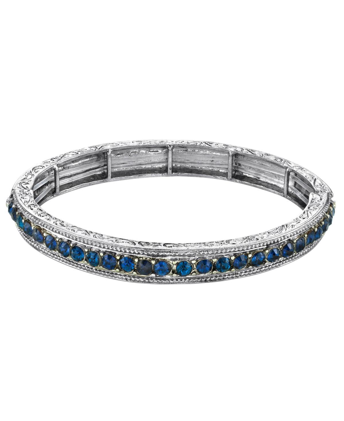 1928 Jewelry Silver Tone Sapphire Blue Color Crystal Stretch Bracelet, Womens Product Image