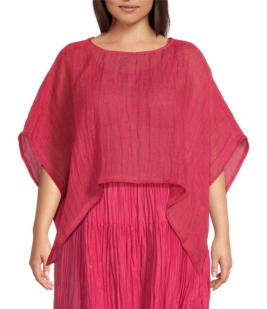 Eileen Fisher Plus Size Delave Organic Linen Round Neck Short Sleeve Cropped Poncho Product Image