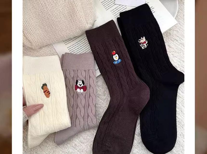 Embroidered Animal Crew Socks Set Product Image