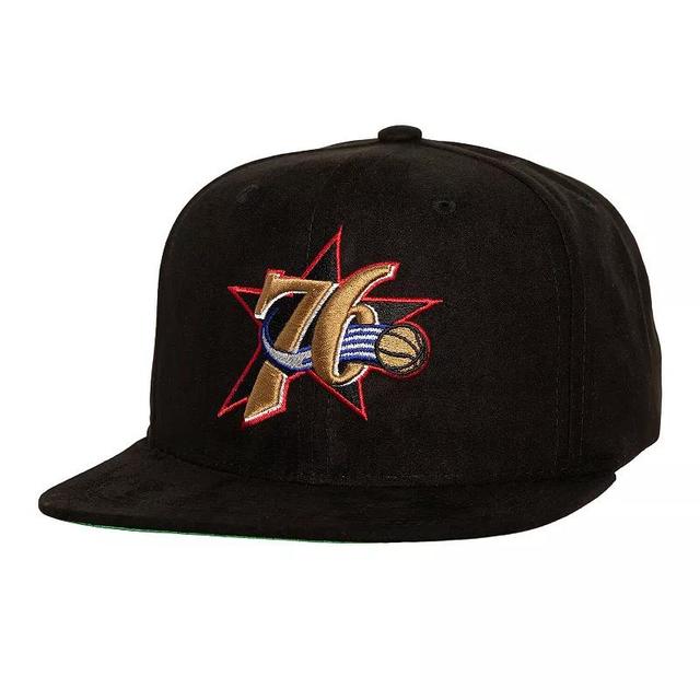 Mens Mitchell & Ness Black Philadelphia 76ers Sweet Suede Snapback Hat Product Image