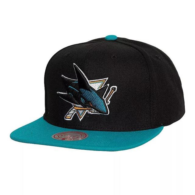 Mens Mitchell & Ness Black/Teal San Jose Sharks Core Team Ground 2.0 Snapback Hat Product Image