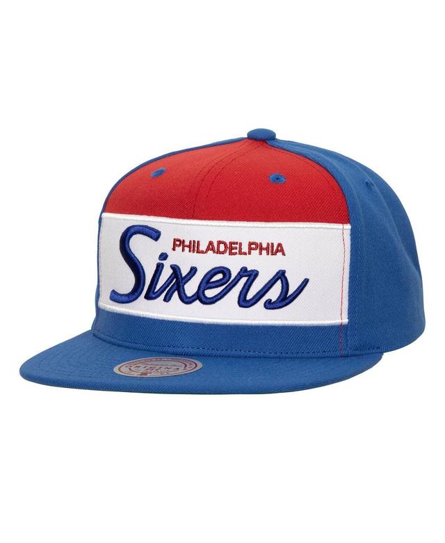 Mens Mitchell & Ness White/Royal Philadelphia 76ers Retro Sport Color Block Script Snapback Hat Product Image