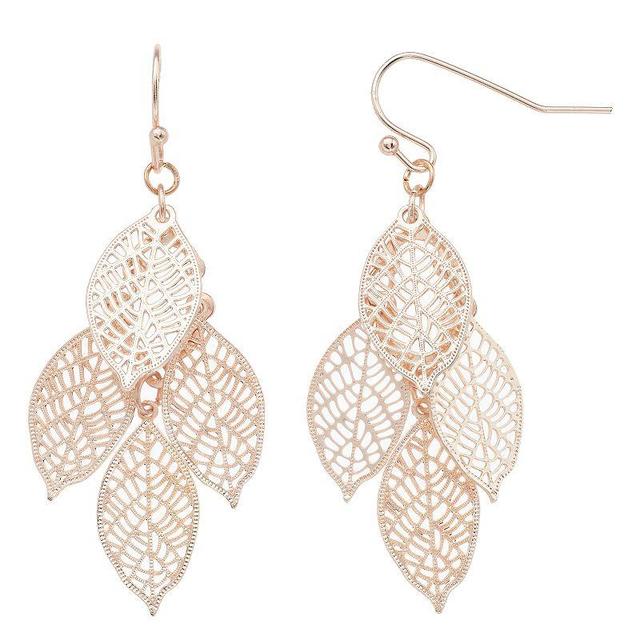 LC Lauren Conrad Rose Gold Tone Leaf Layer Nickel Free Drop Earrings, Womens, Pink Product Image