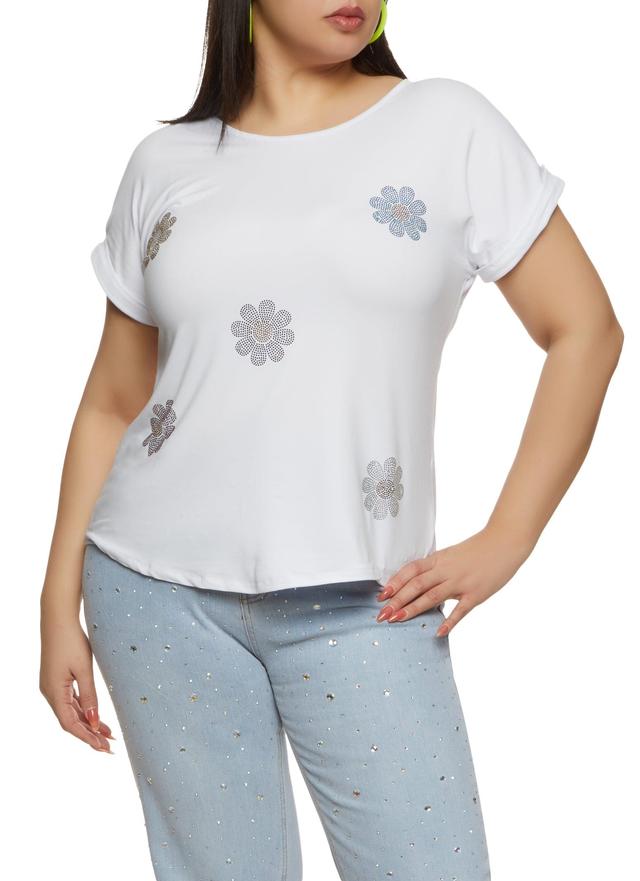 Womens Plus Size Rhinestone Daisy Graphic Tee Product Image