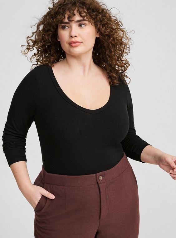 Rib V-Neck Long Sleeve Top Product Image