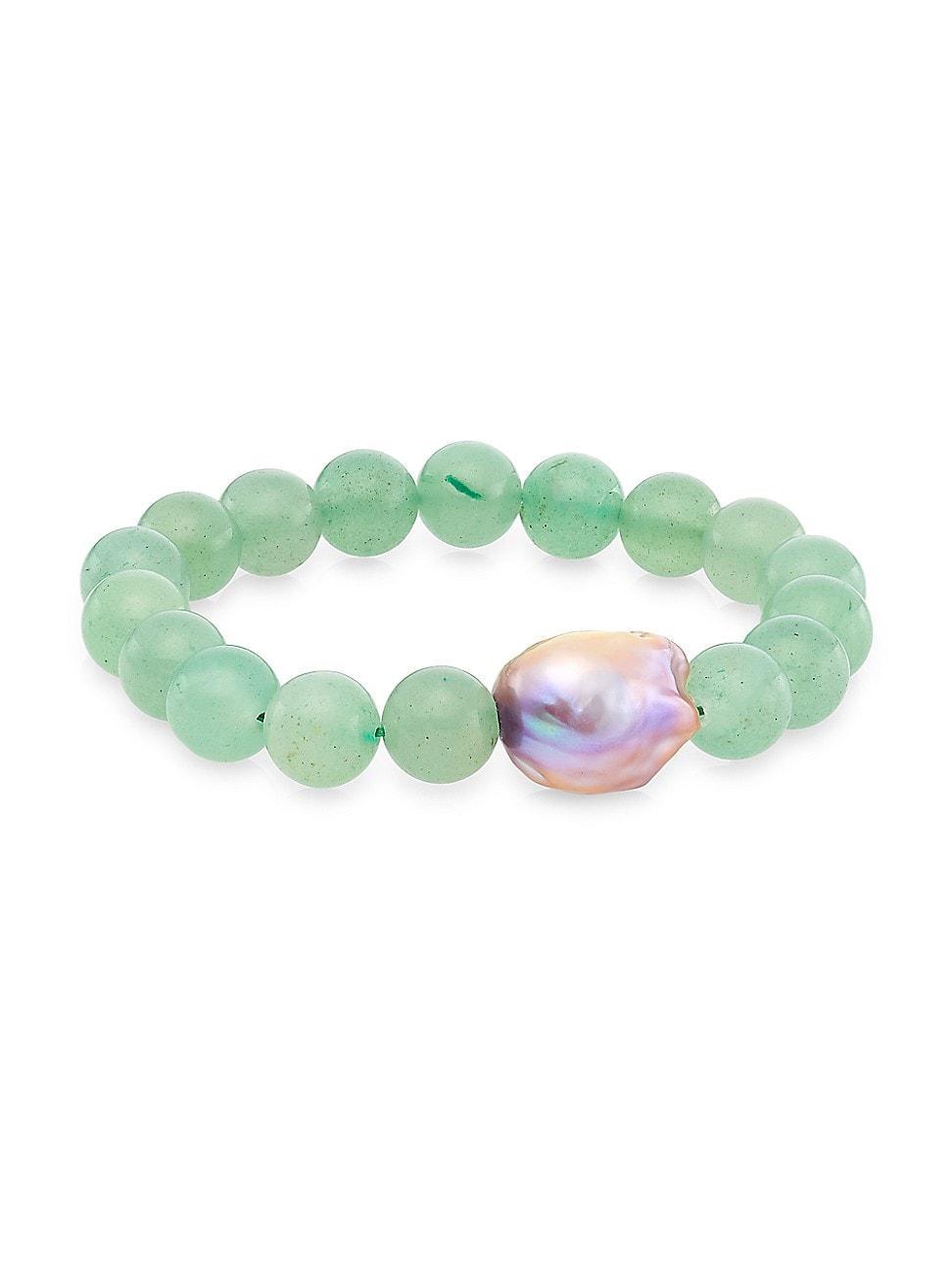 Womens Organic Gems Angela Aventurine & Baroque Pearl Beaded Stretch Bracelet Product Image