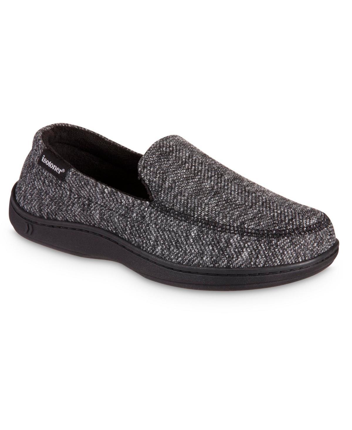 Isotoner Mens Advanced Memory Foam Herringbone Harvey Moccasin Comfort Slippers - Navy Product Image