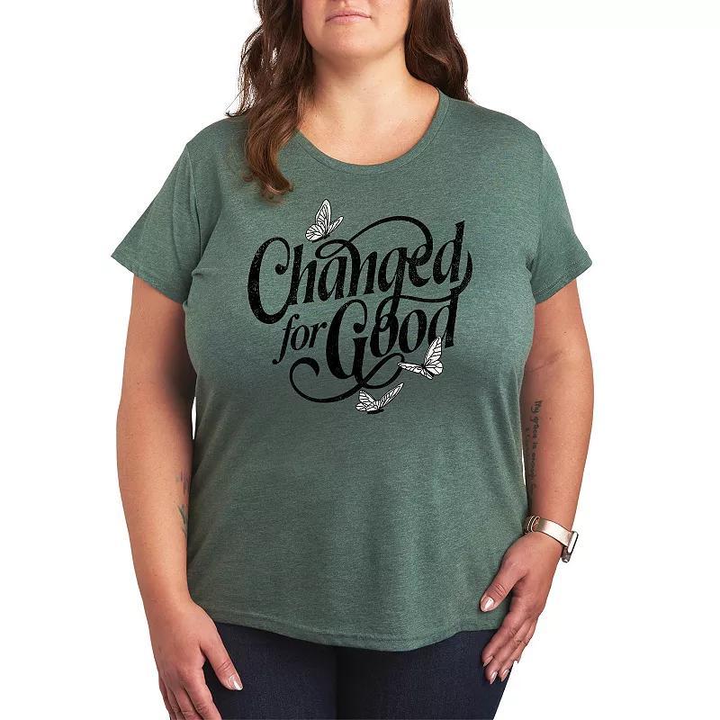 Plus Size Changed For Good Butterflies Graphic Tee, Womens Grey Green Product Image