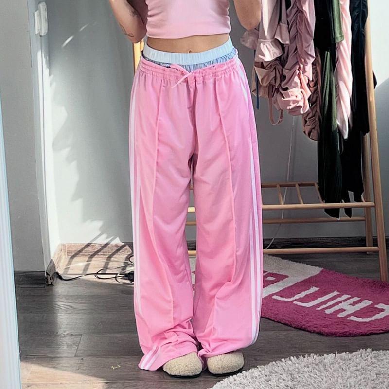 Low Waist Striped Loose-Fit Wide-Leg Sweatpants Product Image