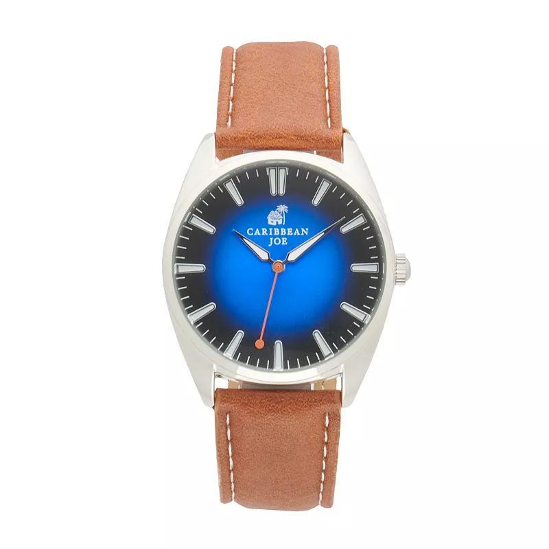 Caribbean Joe Mens Silver Tone Blue & Black Dial Smooth Strap Watch Product Image