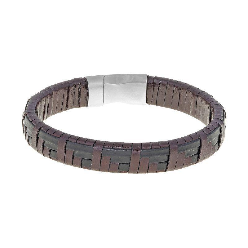 LYNX Textured Brown Faux-Leather Bracelet - Mens Product Image