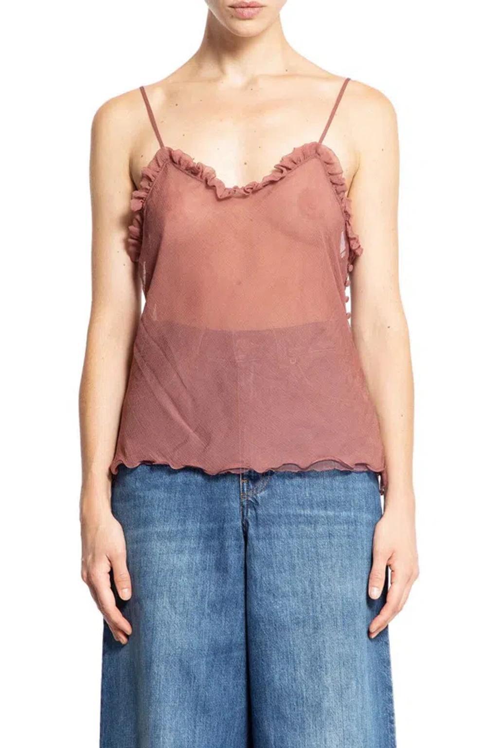 Ruffled Sheer Tulle Camisole Top In Pink Product Image