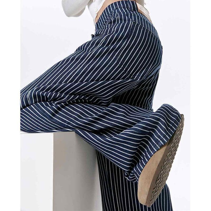 Mid Waist Striped Wide Leg Jeans Product Image