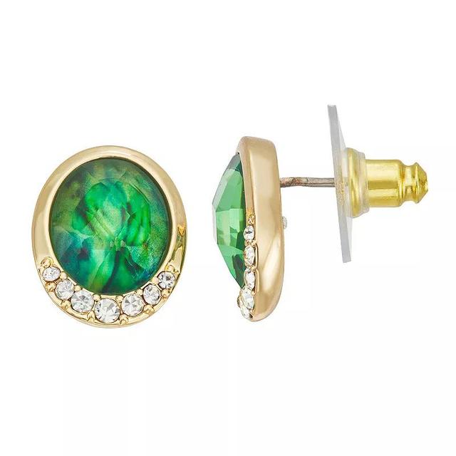 Napier Gold Tone Simulated Green Abalon & Crystal Stud Earrings, Womens Product Image