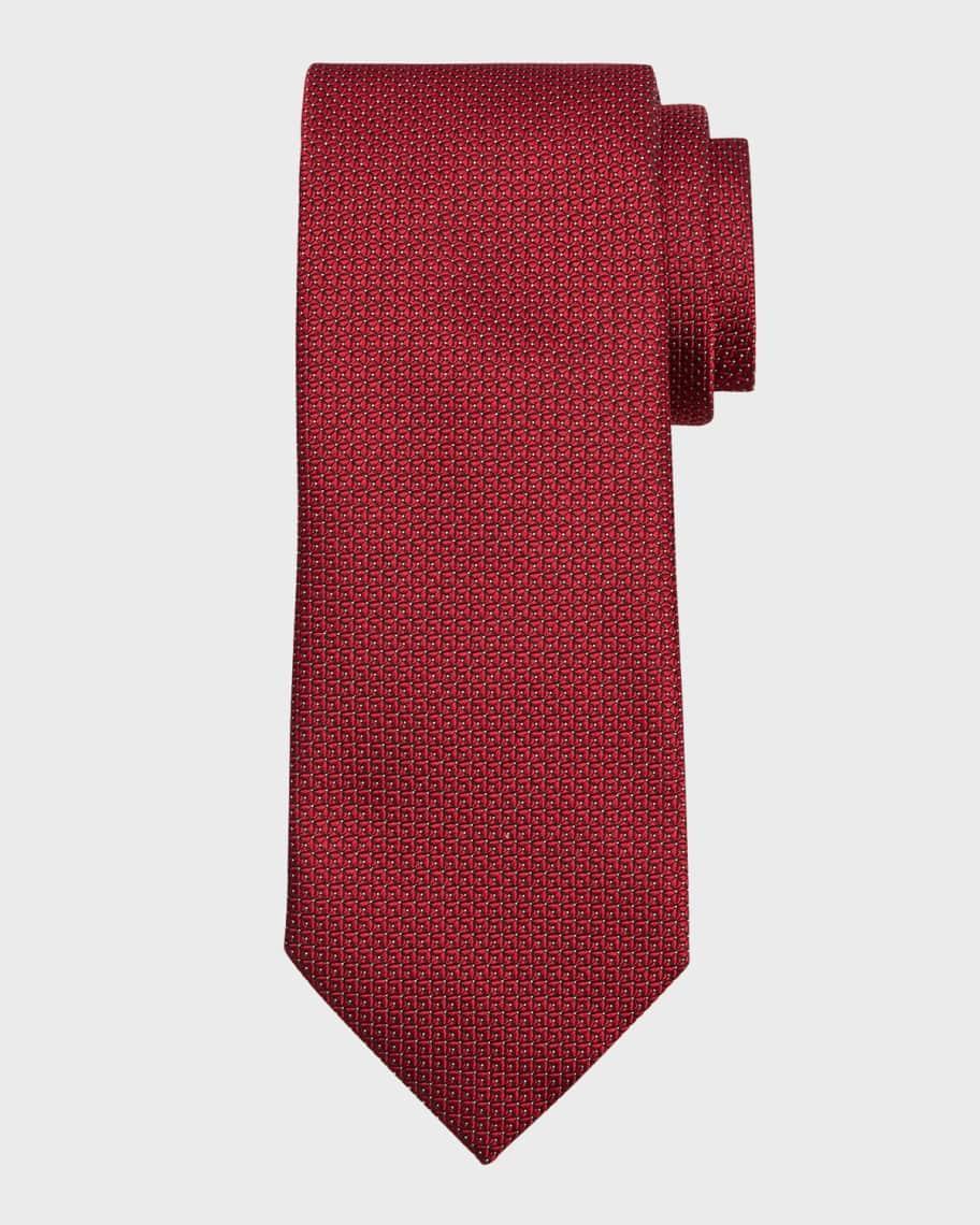 Men's Micro-Geometric Jacquard Silk Tie Product Image