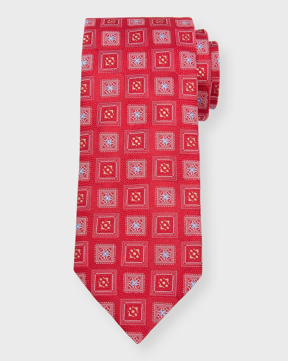 Mens Square Medallion-Print Silk Tie Product Image