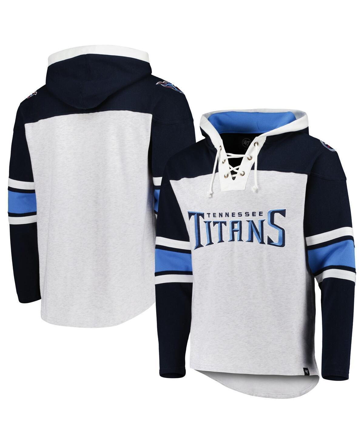 Mens 47 Brand Tennessee Titans Heather Gray Gridiron Lace-Up Pullover Hoodie Product Image